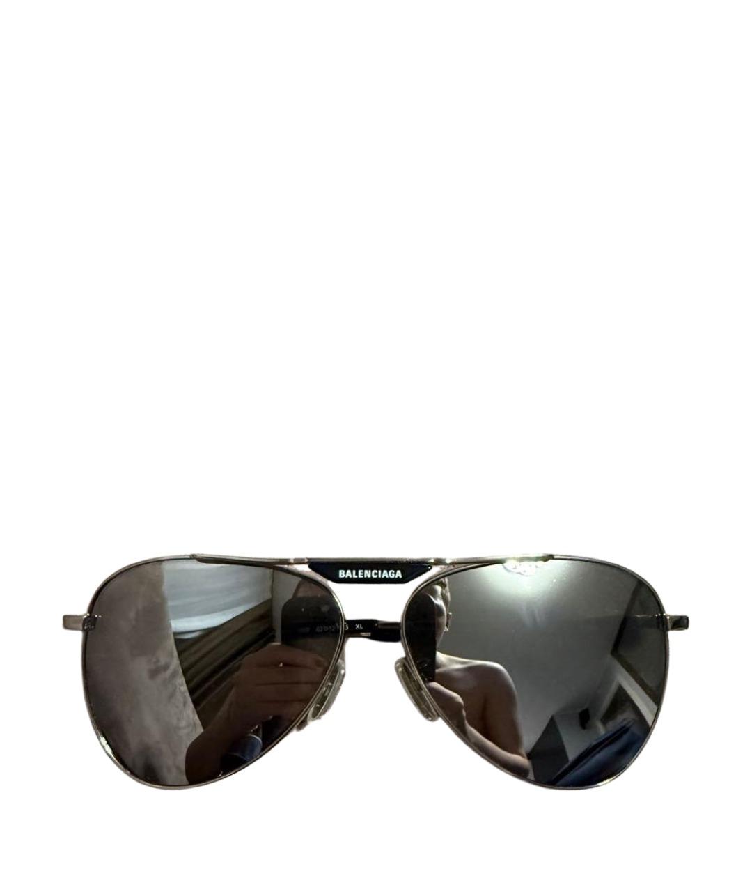 BALENCIAGA Серебряные металлические солнцезащитные очки, фото 1