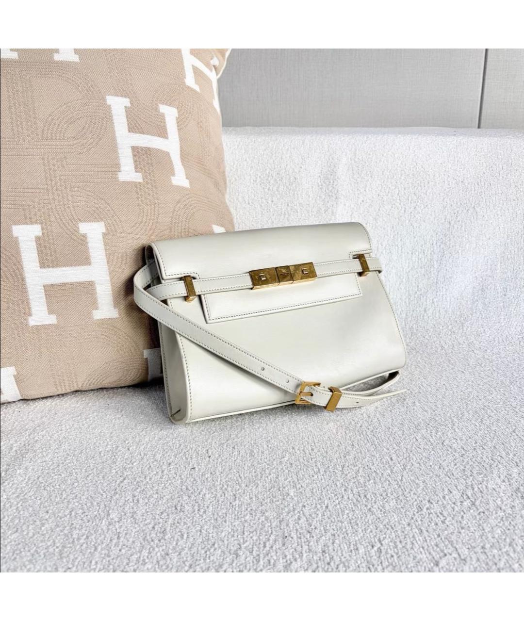 SAINT LAURENT Белая кожаная сумка через плечо, фото 3