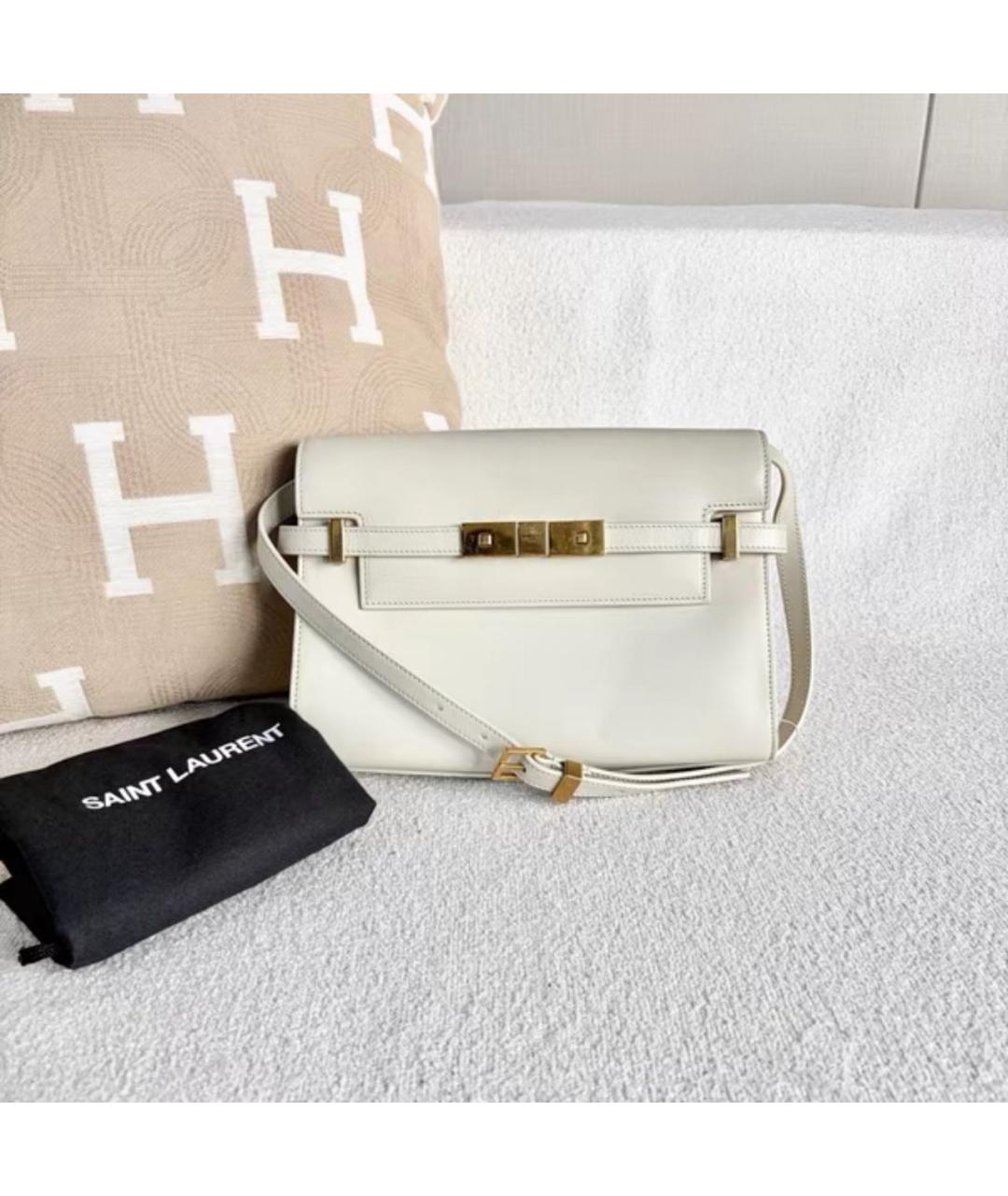 SAINT LAURENT Белая кожаная сумка через плечо, фото 7