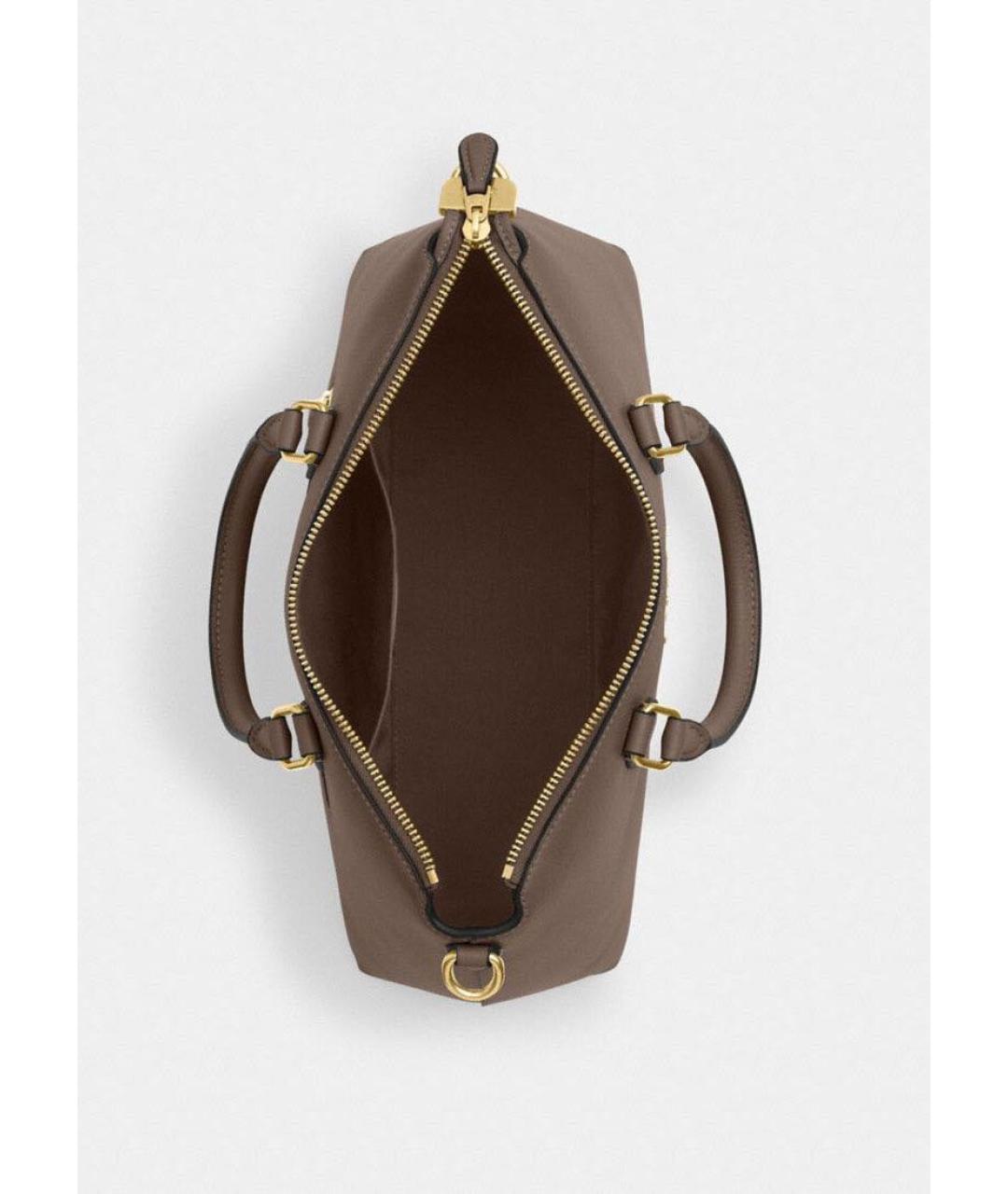 COACH Коричневая кожаная сумка с короткими ручками, фото 3