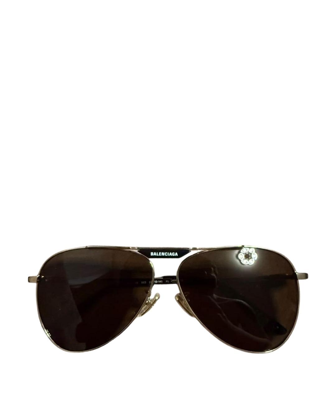 BALENCIAGA Золотые металлические солнцезащитные очки, фото 1