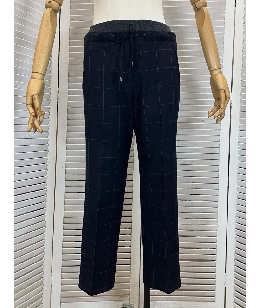 BRUNELLO CUCINELLI Темно-синие шерстяные прямые брюки, фото 9