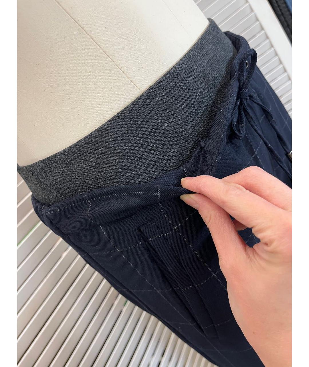 BRUNELLO CUCINELLI Темно-синие шерстяные прямые брюки, фото 2