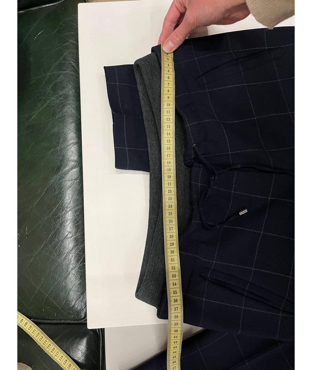 BRUNELLO CUCINELLI Темно-синие шерстяные прямые брюки, фото 6