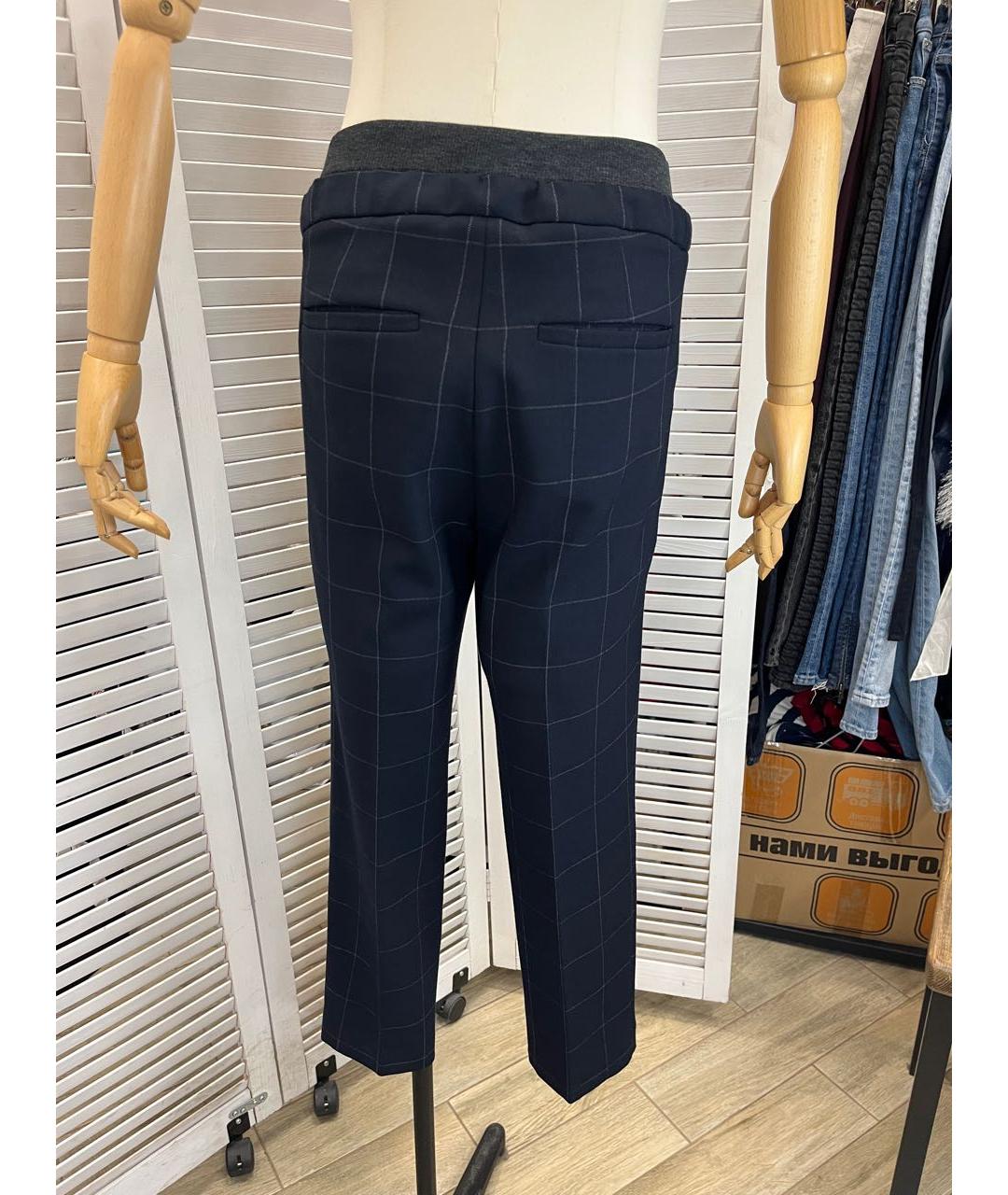 BRUNELLO CUCINELLI Темно-синие шерстяные прямые брюки, фото 3