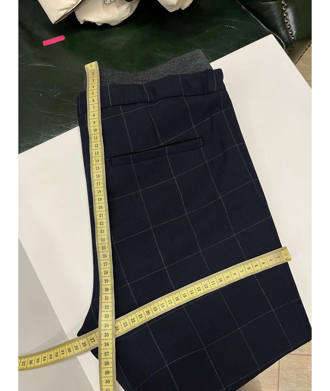 BRUNELLO CUCINELLI Темно-синие шерстяные прямые брюки, фото 7