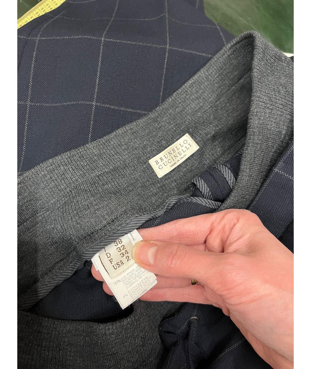 BRUNELLO CUCINELLI Темно-синие шерстяные прямые брюки, фото 5