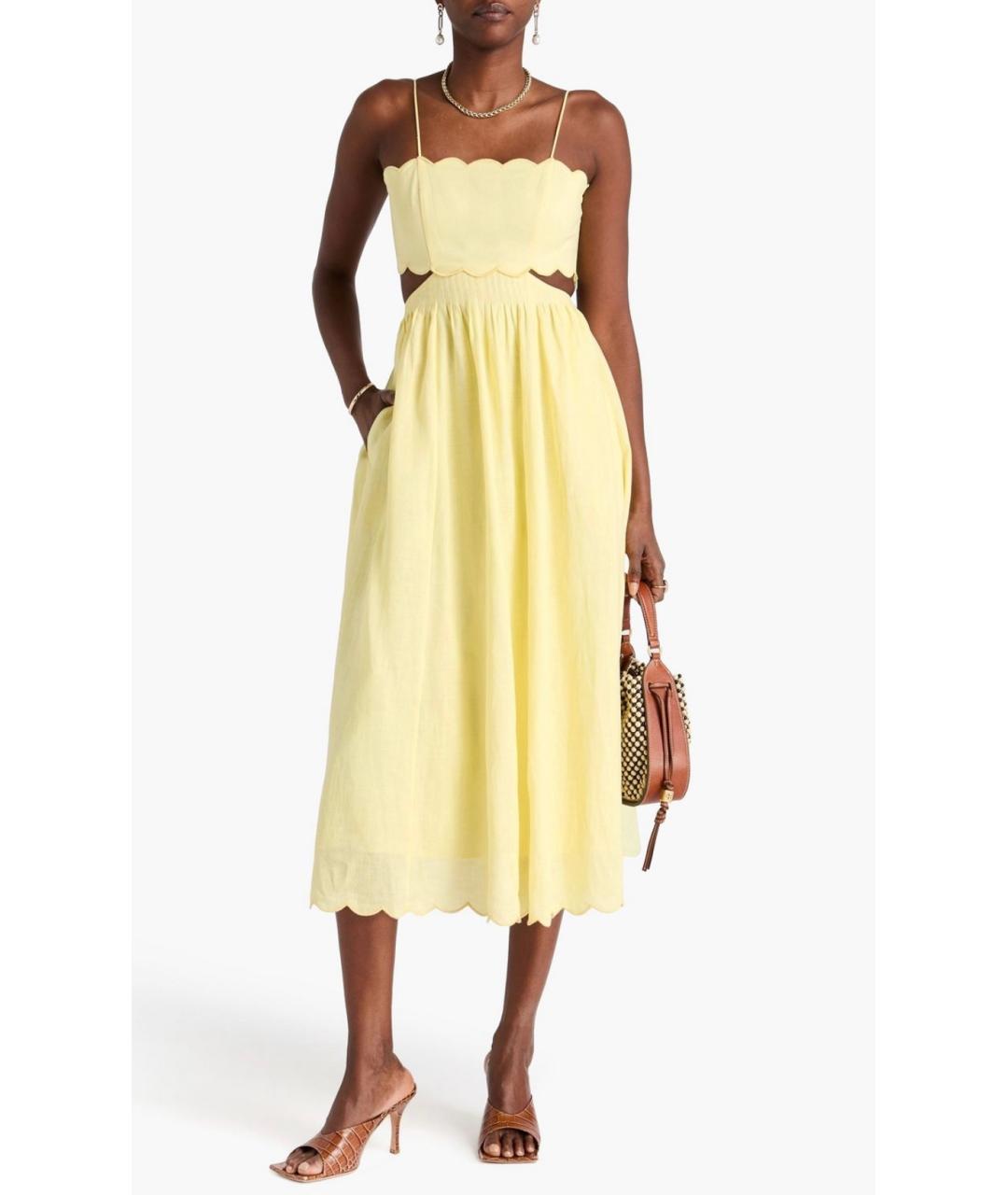 ZIMMERMANN Желтое льняное коктейльное платье, фото 2