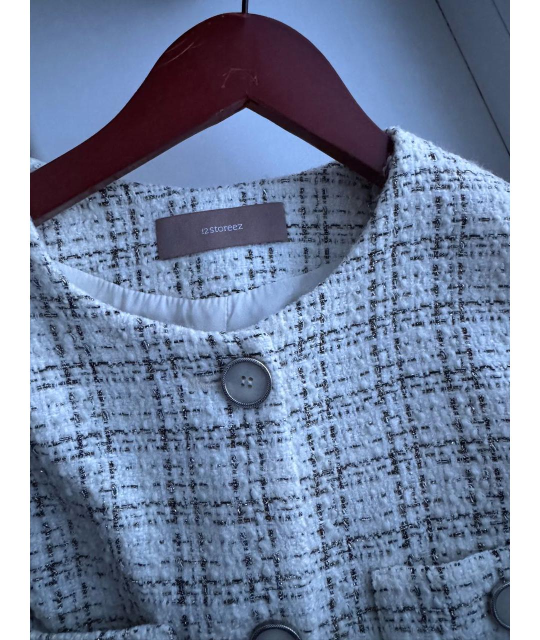 12 STOREEZ Белый твидовый жакет/пиджак, фото 3