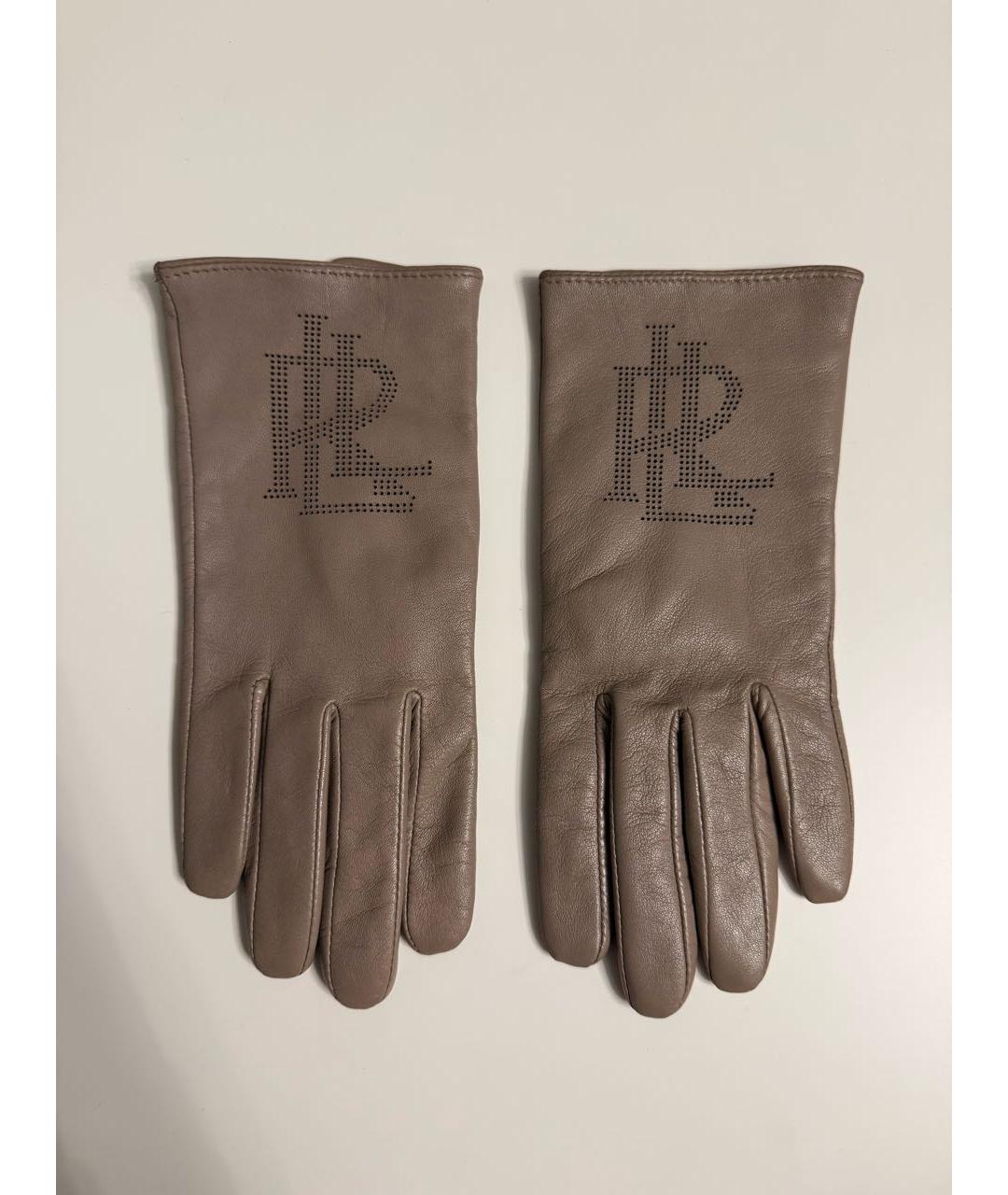RALPH LAUREN Бежевые кожаные перчатки, фото 5