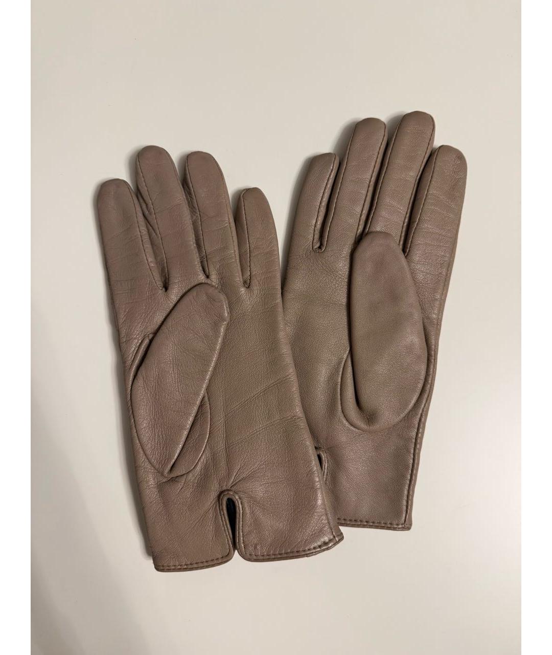 RALPH LAUREN Бежевые кожаные перчатки, фото 2