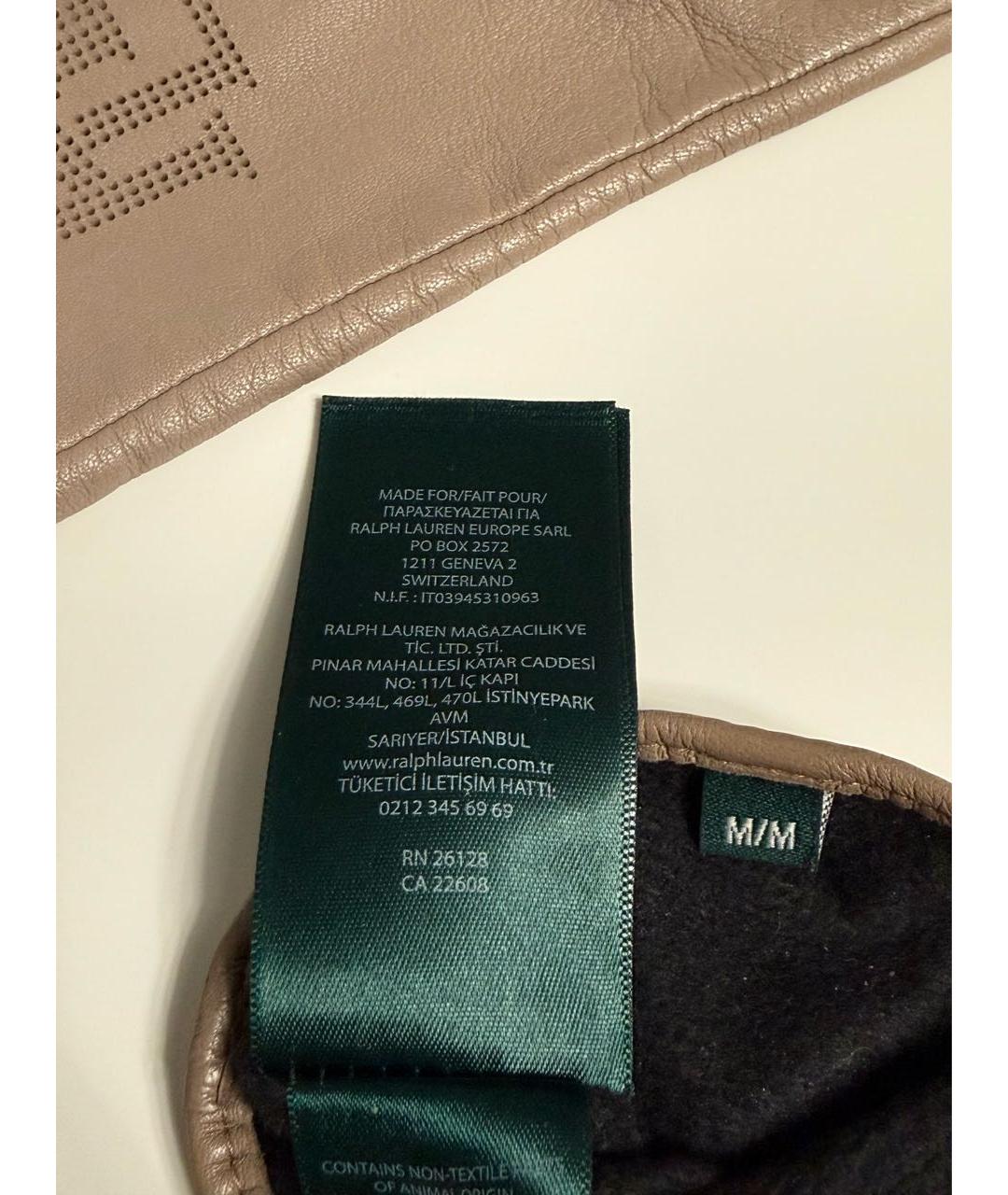 RALPH LAUREN Бежевые кожаные перчатки, фото 3