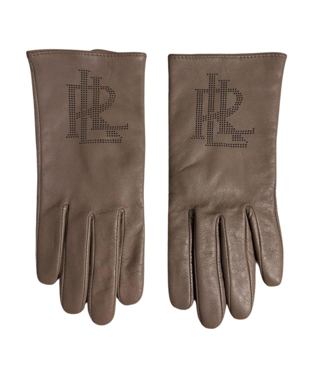 RALPH LAUREN Бежевые кожаные перчатки, фото 1