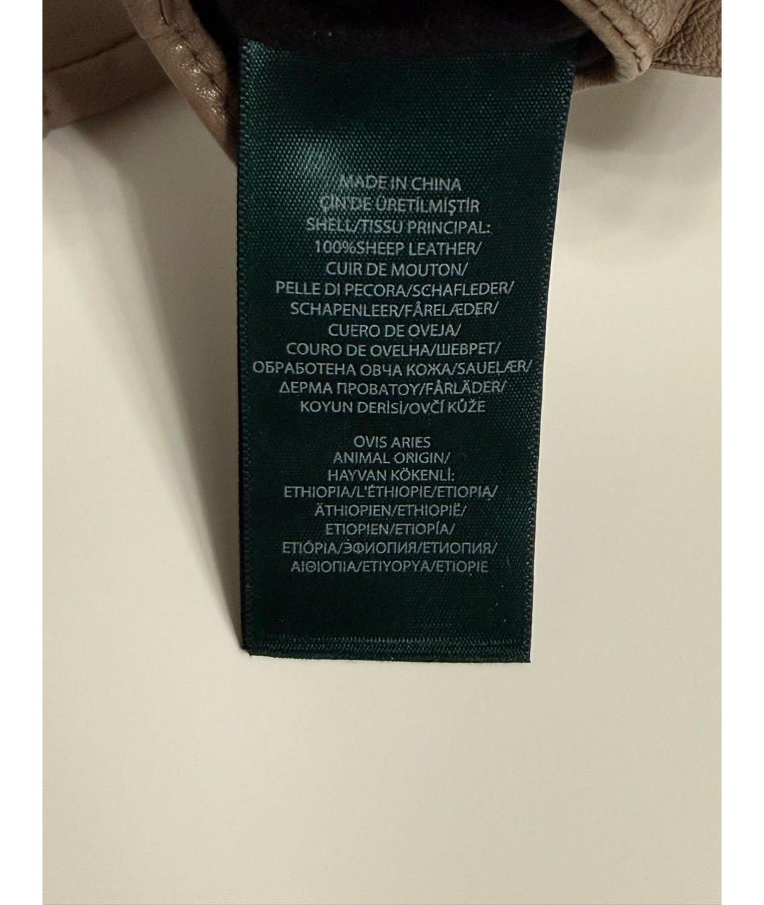 RALPH LAUREN Бежевые кожаные перчатки, фото 4