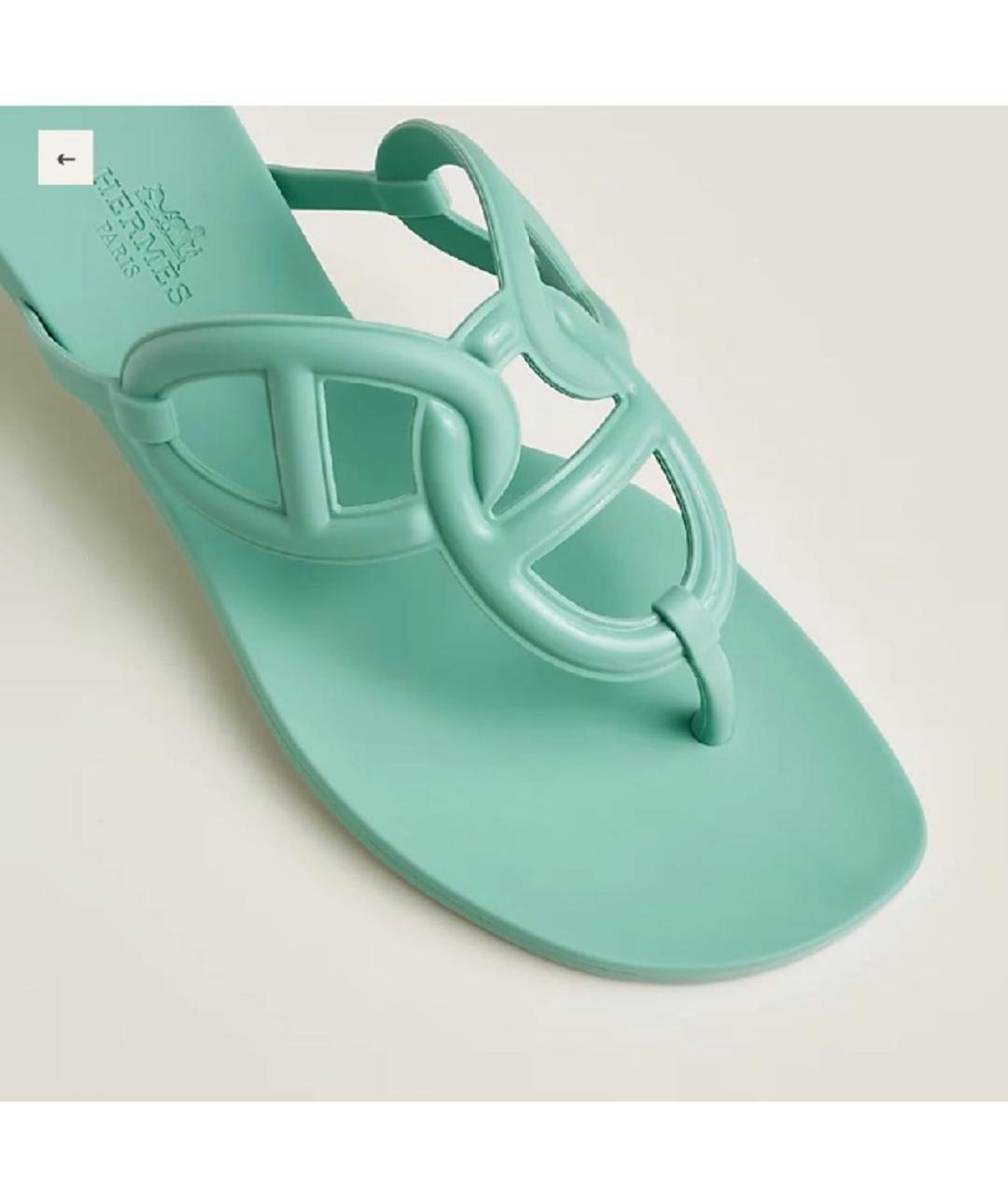 HERMES Бирюзовые резиновые шлепанцы, фото 4