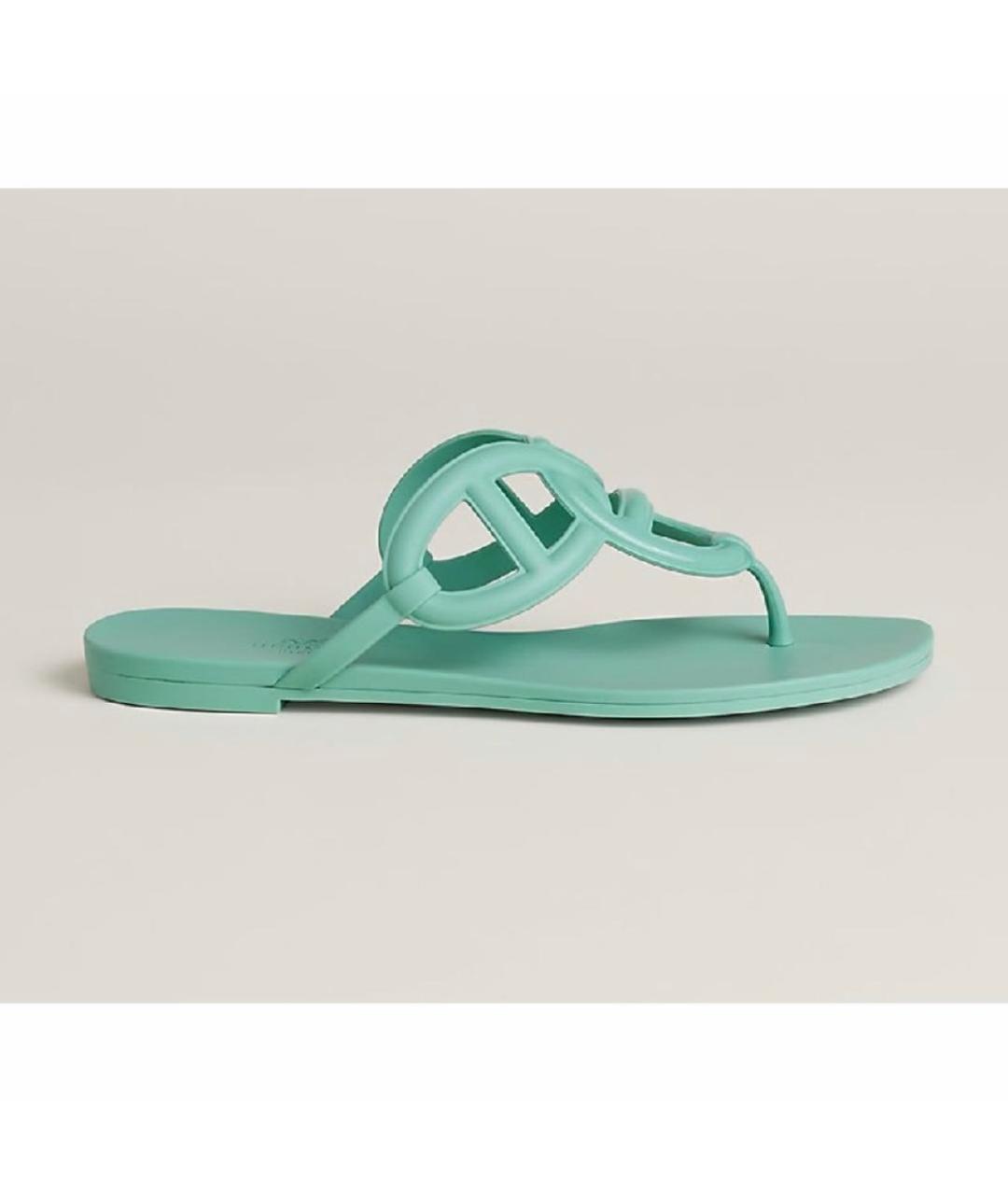 HERMES Бирюзовые резиновые шлепанцы, фото 5