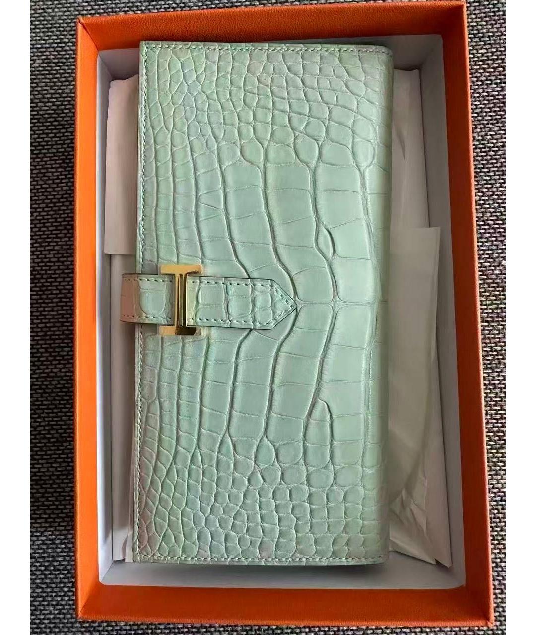 HERMES Салатовый кошелек из экзотической кожи, фото 3