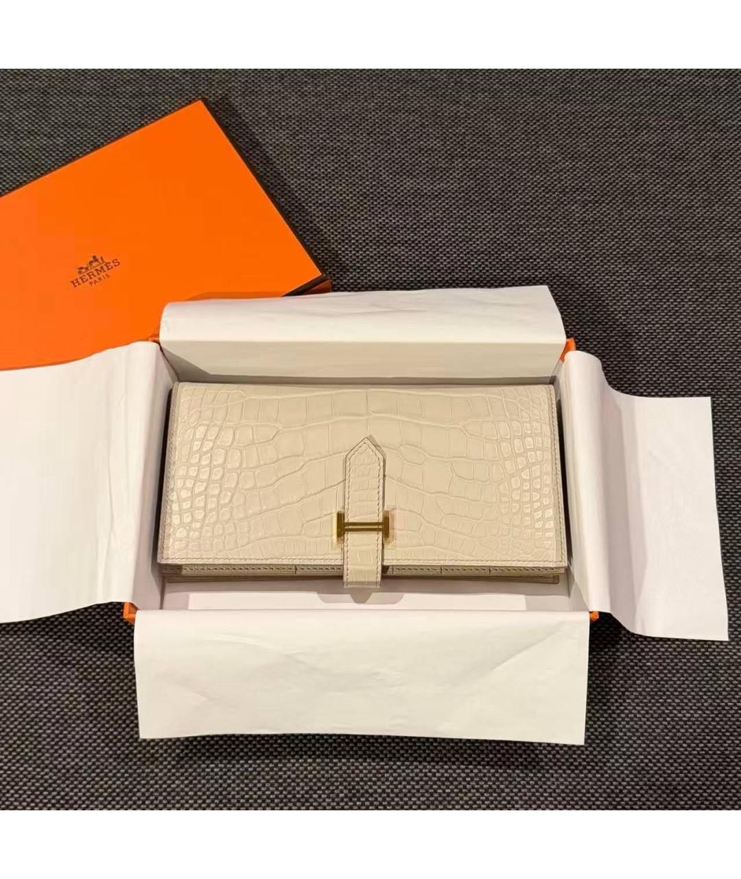 HERMES Бежевый кошелек из экзотической кожи, фото 3