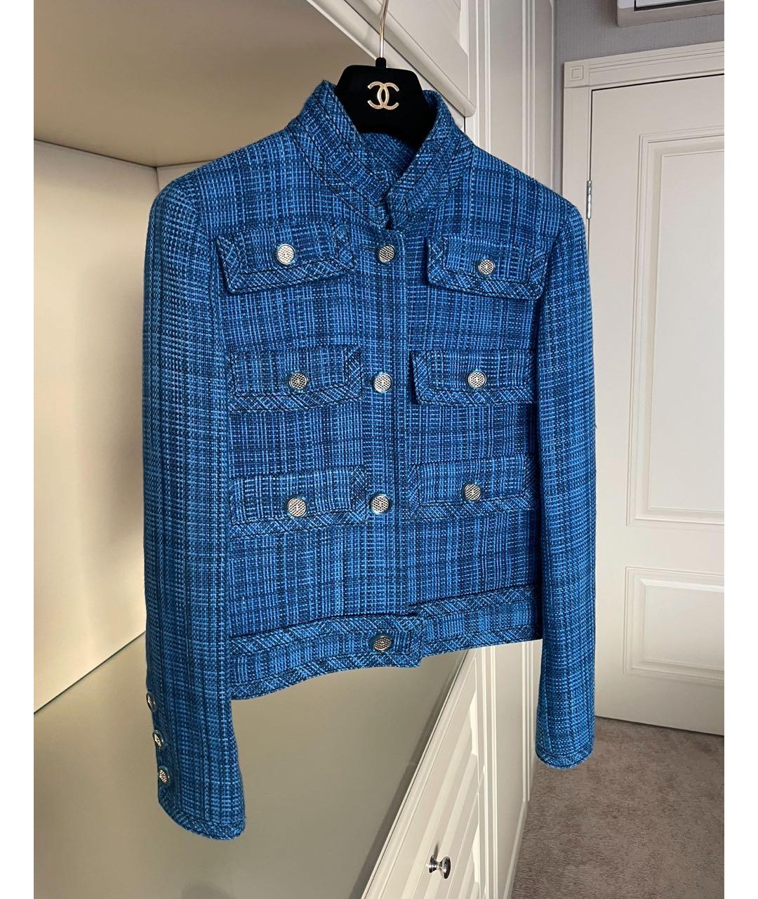 CHANEL Синий твидовый жакет/пиджак, фото 4
