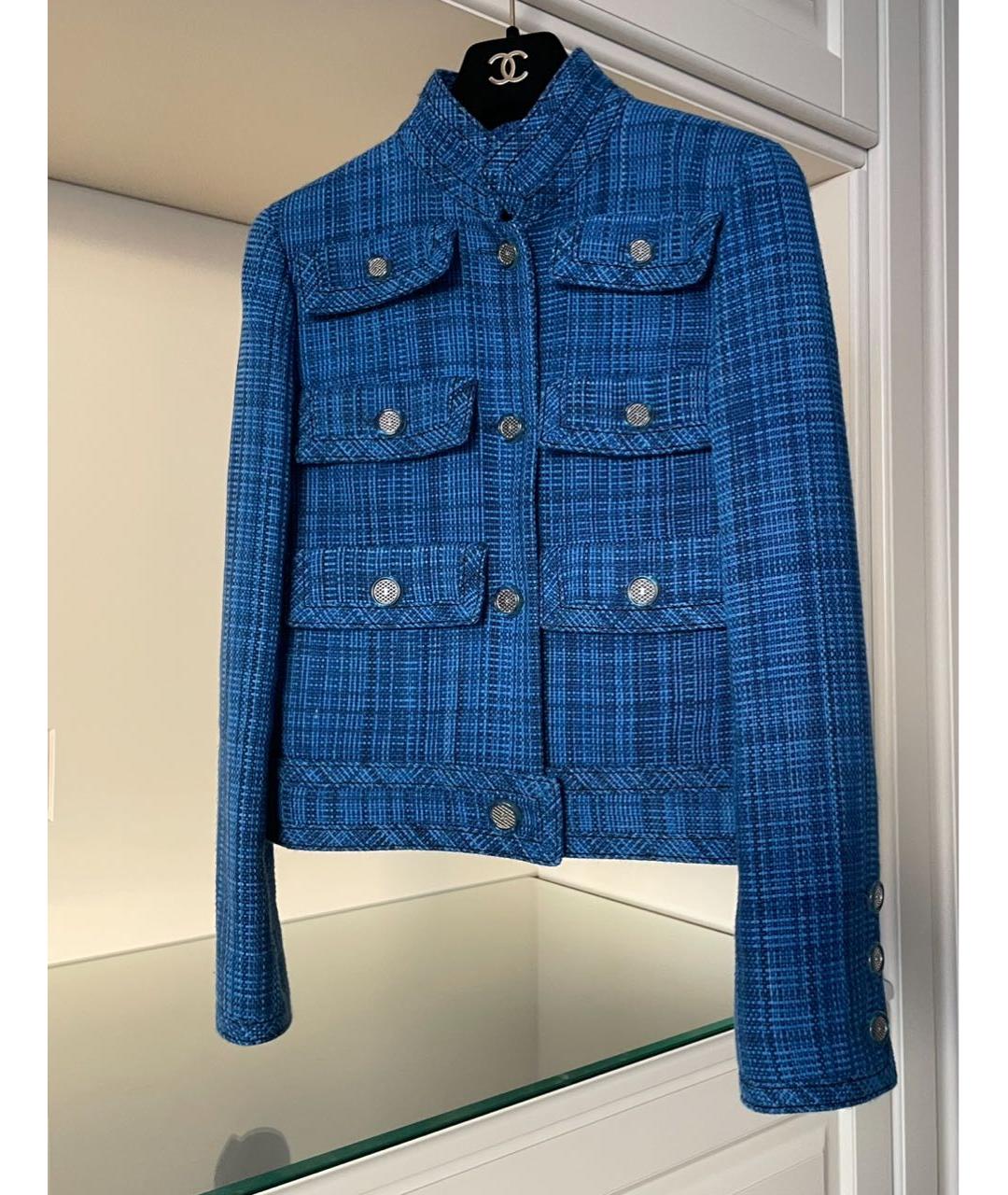 CHANEL Синий твидовый жакет/пиджак, фото 2