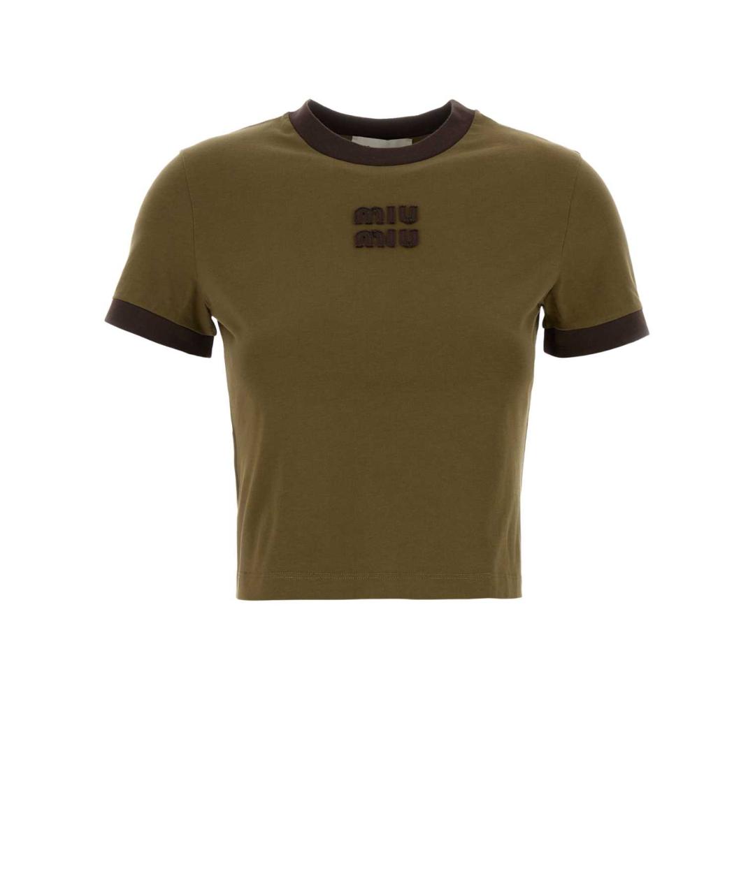 MIU MIU Зеленая хлопковая футболка, фото 1