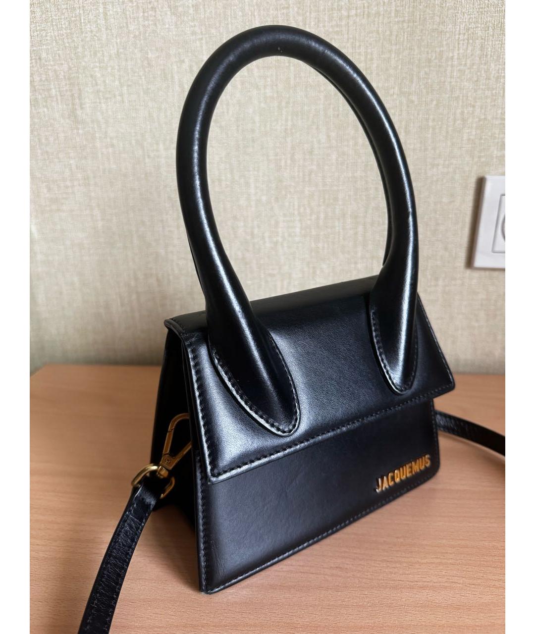 JACQUEMUS Черная кожаная сумка через плечо, фото 2