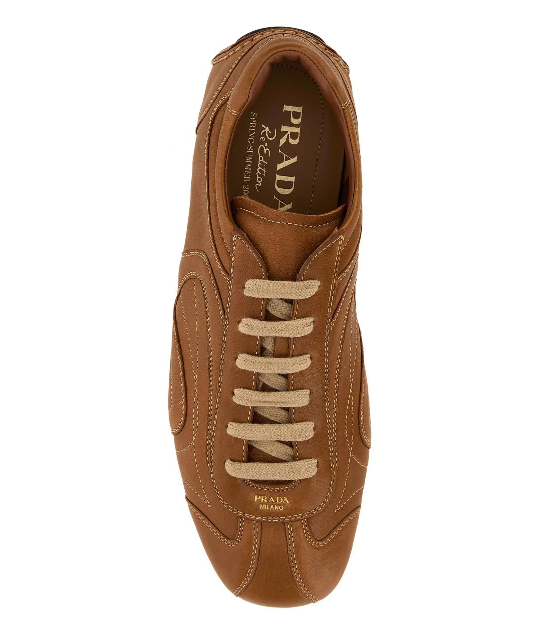 PRADA Коричневые кожаные низкие кроссовки / кеды, фото 4
