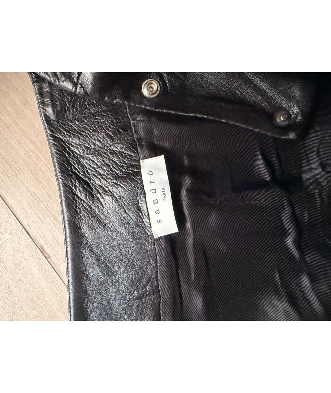 SANDRO Черная кожаная юбка миди, фото 5