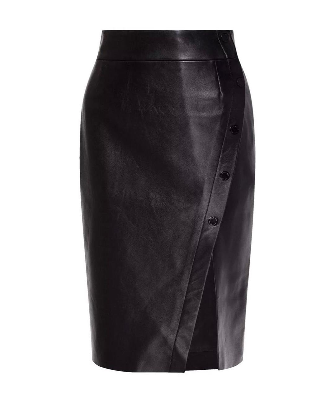 SANDRO Черная кожаная юбка миди, фото 1