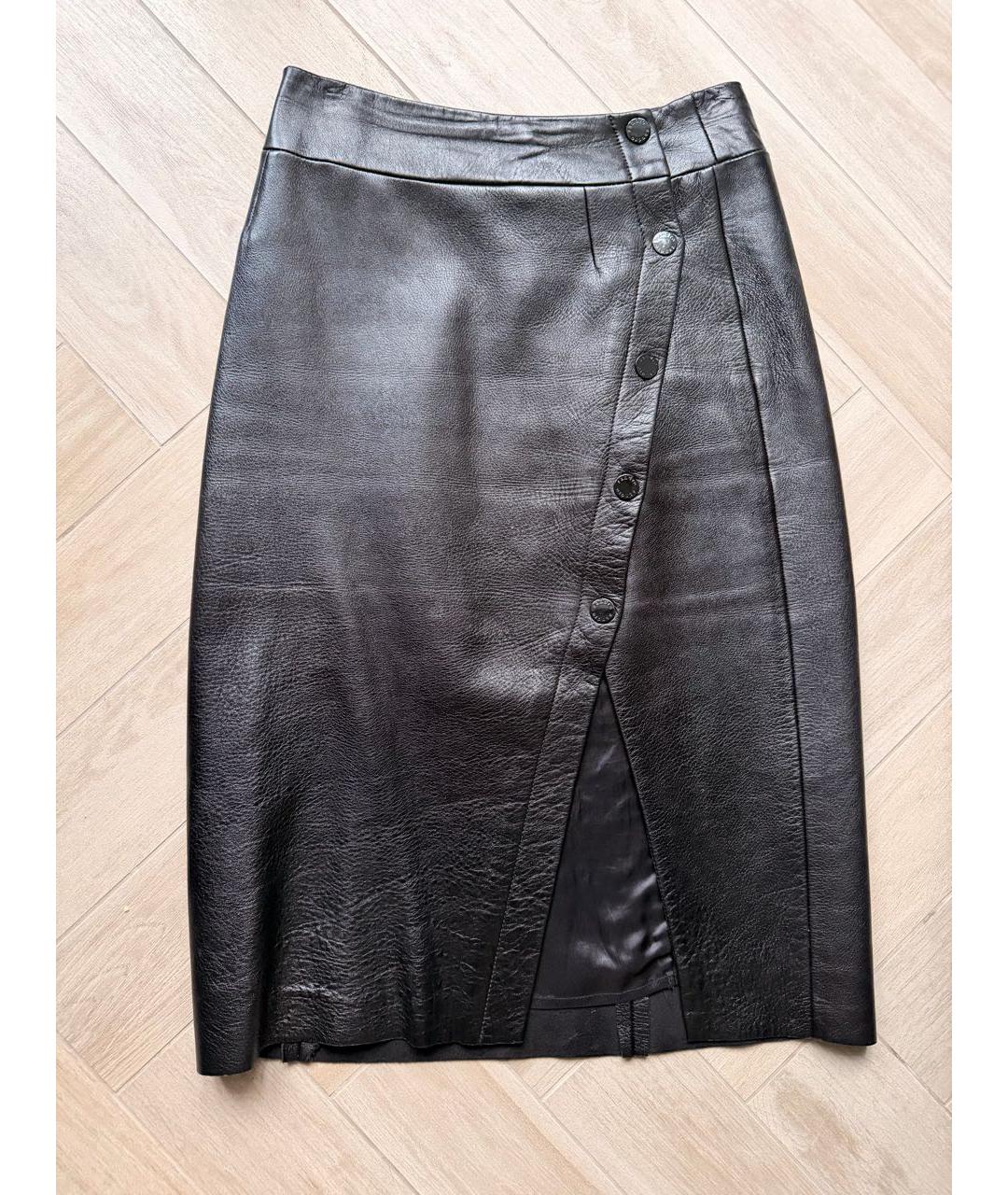 SANDRO Черная кожаная юбка миди, фото 3