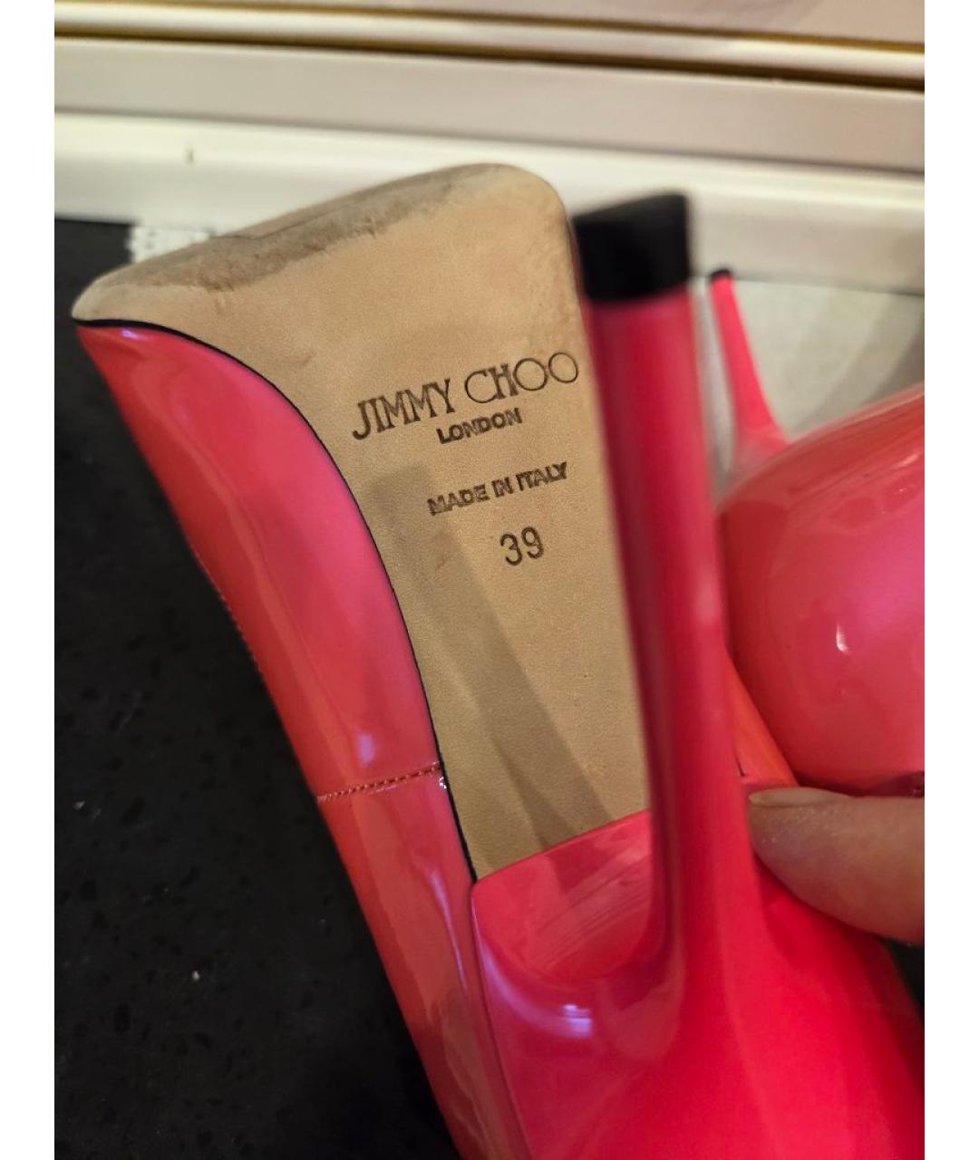 JIMMY CHOO Коралловые туфли из лакированной кожи, фото 5