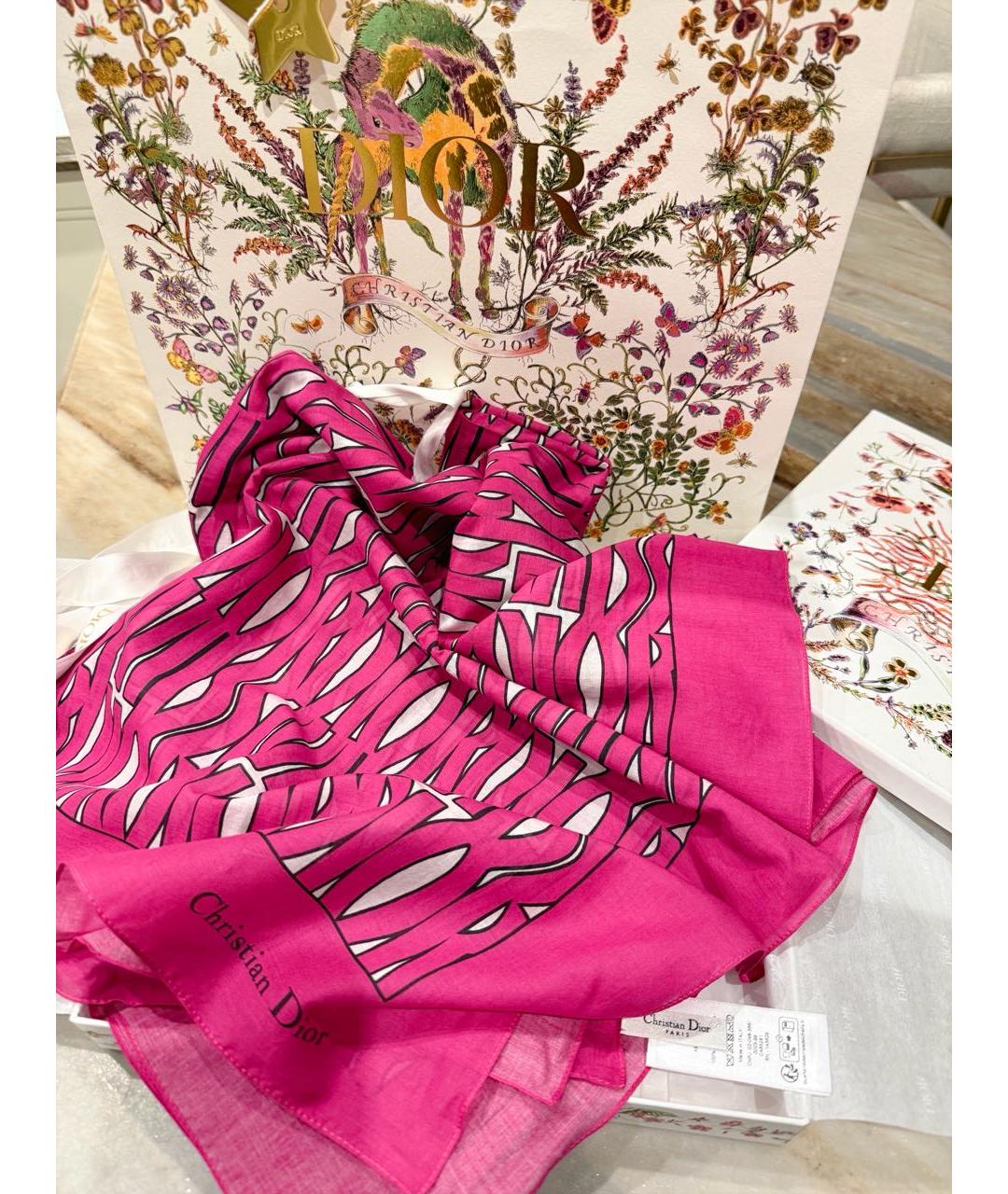 CHRISTIAN DIOR Розовый хлопковый платок, фото 2