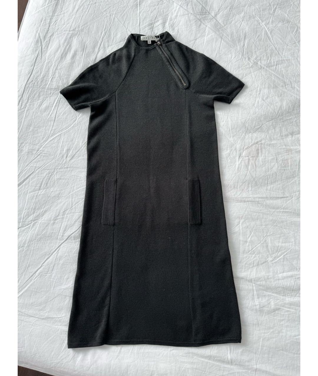CELINE Черное шерстяное повседневное платье, фото 8
