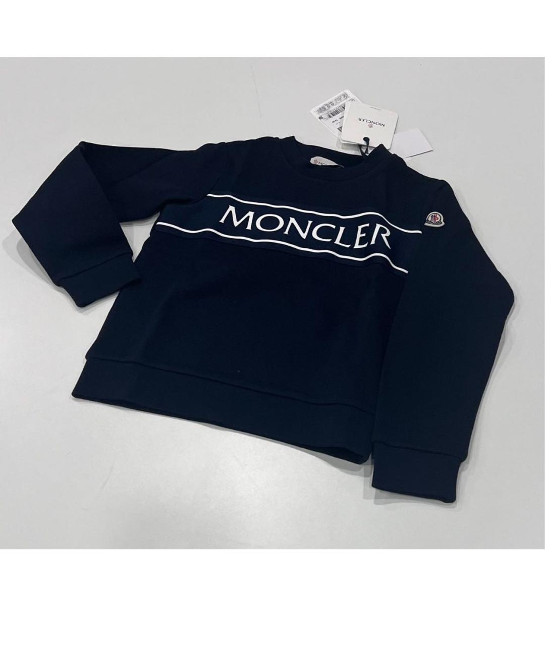 MONCLER KIDS Темно-синяя хлопковая детская футболка, фото 4