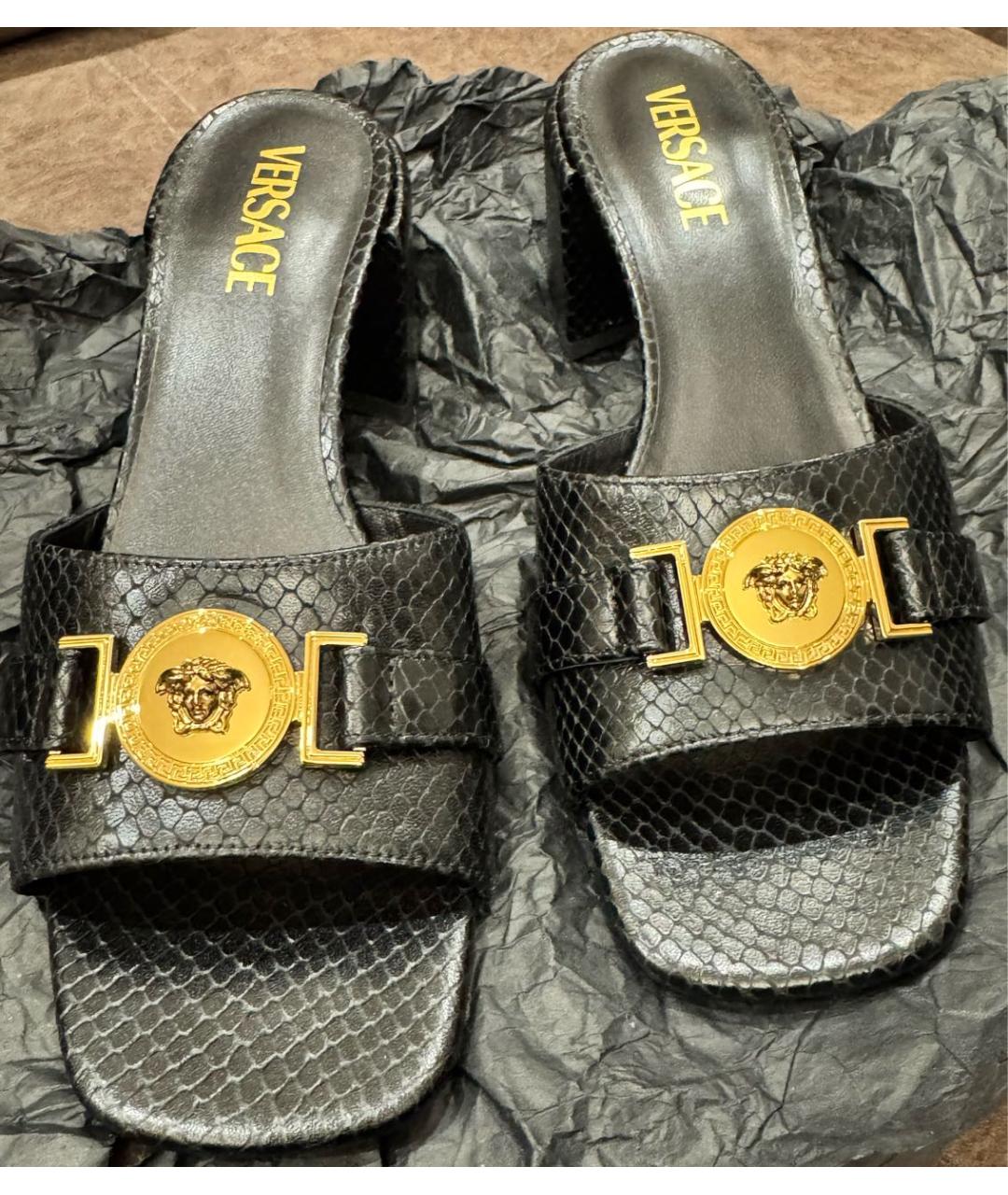 VERSACE Черные кожаные мюли, фото 2