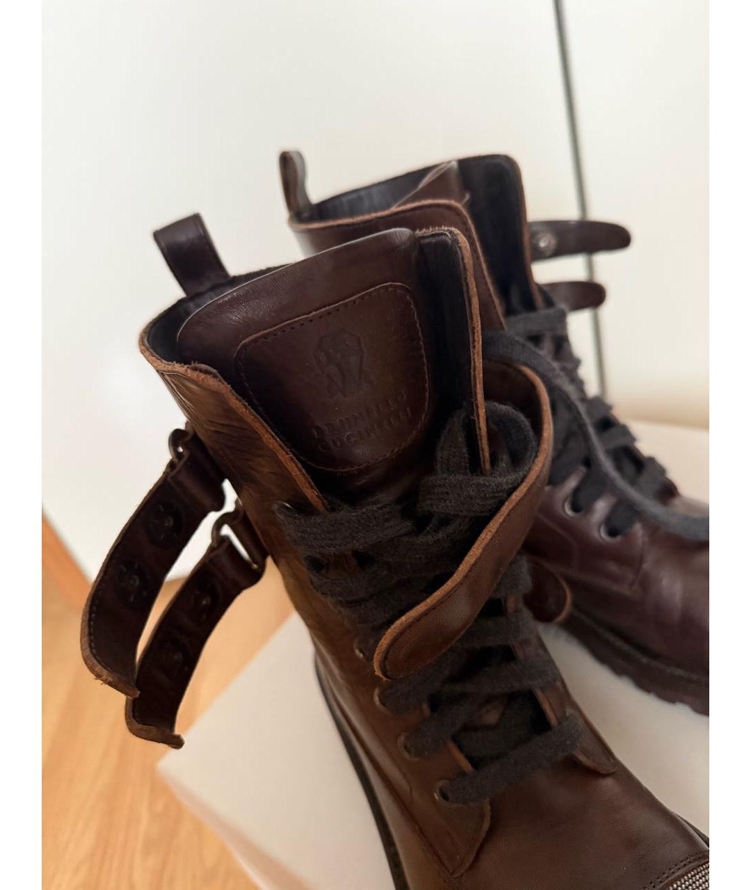 BRUNELLO CUCINELLI Коричневые кожаные ботинки, фото 7