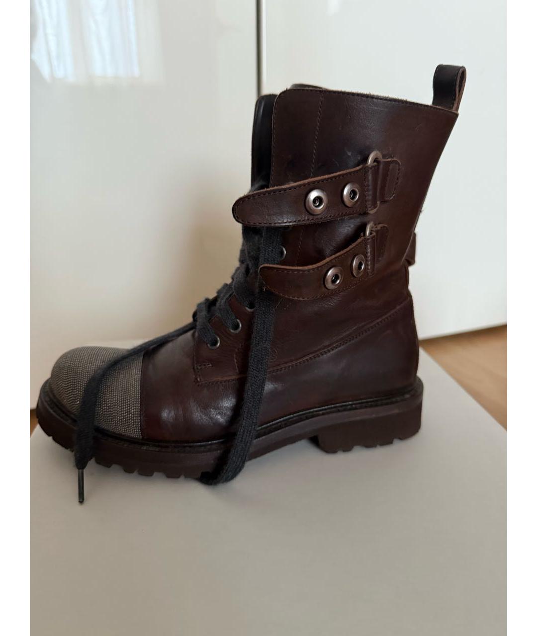 BRUNELLO CUCINELLI Коричневые кожаные ботинки, фото 8