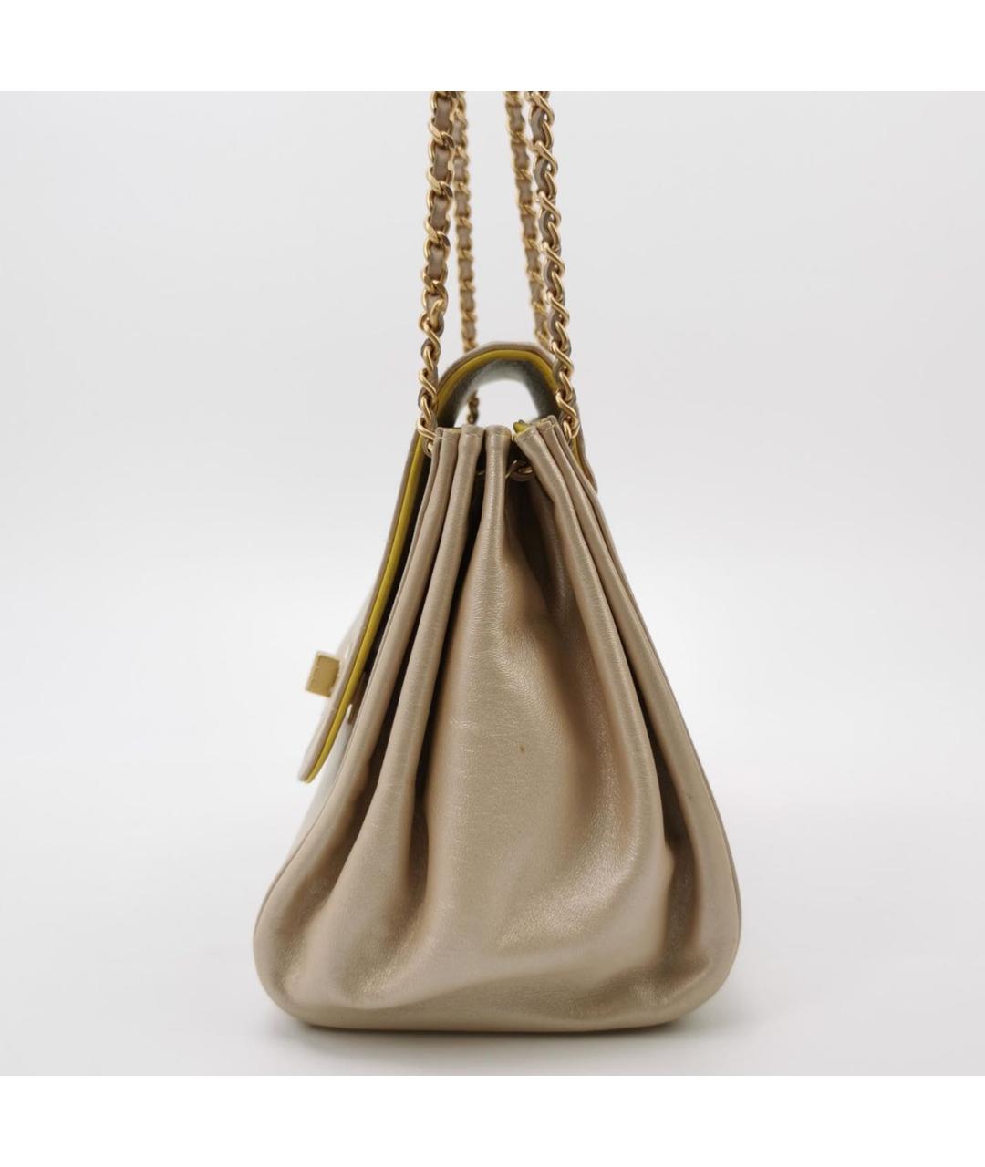 CHANEL Бежевая кожаная сумка с короткими ручками, фото 2