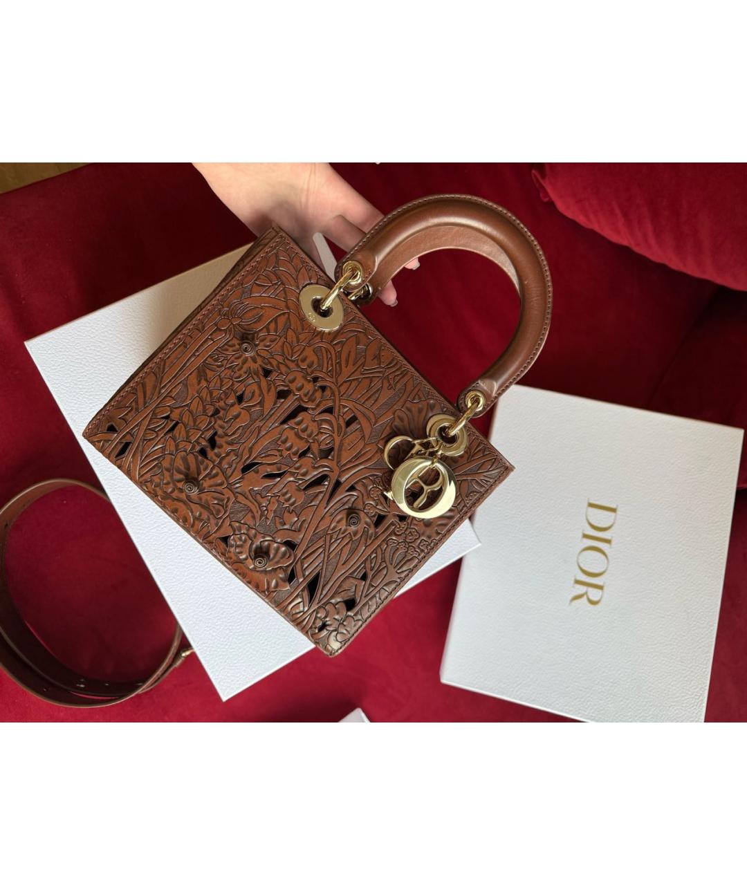CHRISTIAN DIOR Коричневая кожаная сумка с короткими ручками, фото 3
