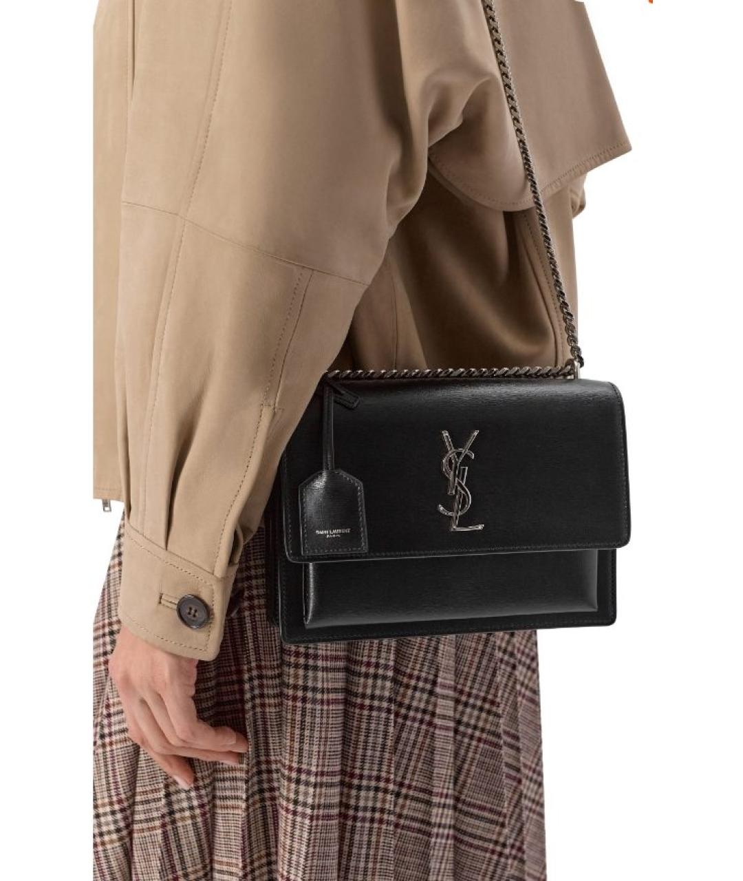 SAINT LAURENT Черная кожаная сумка через плечо, фото 2