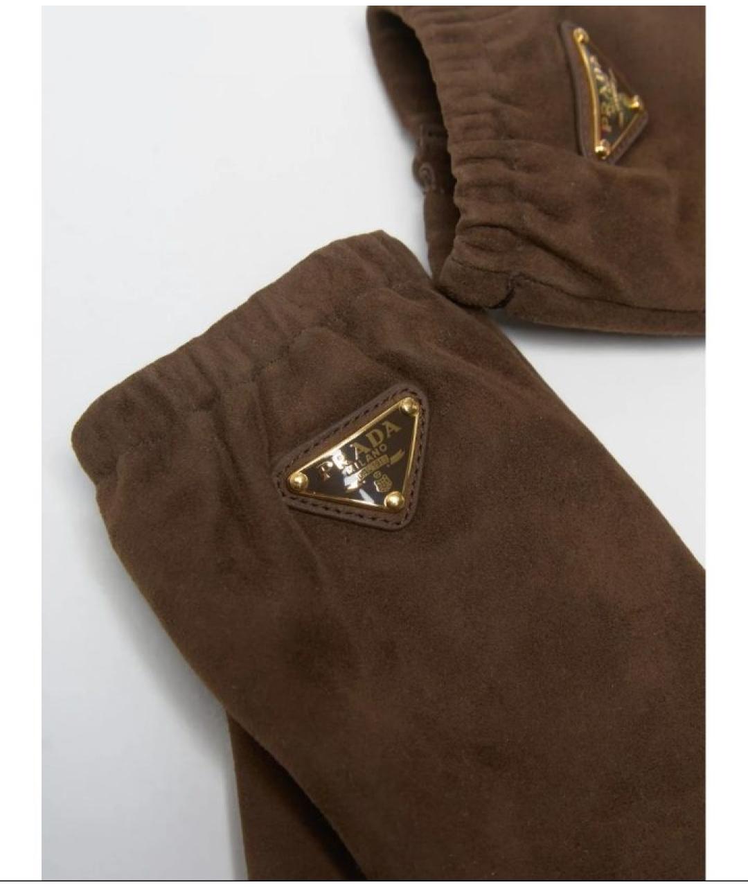 PRADA Коричневые кожаные перчатки, фото 2