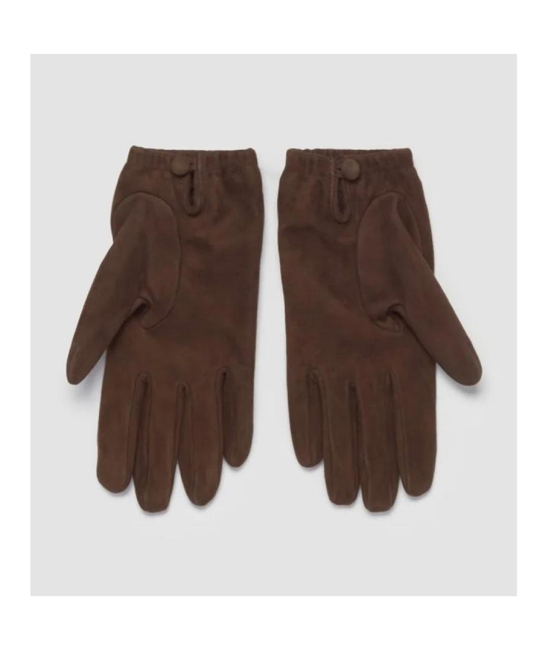 PRADA Коричневые кожаные перчатки, фото 3