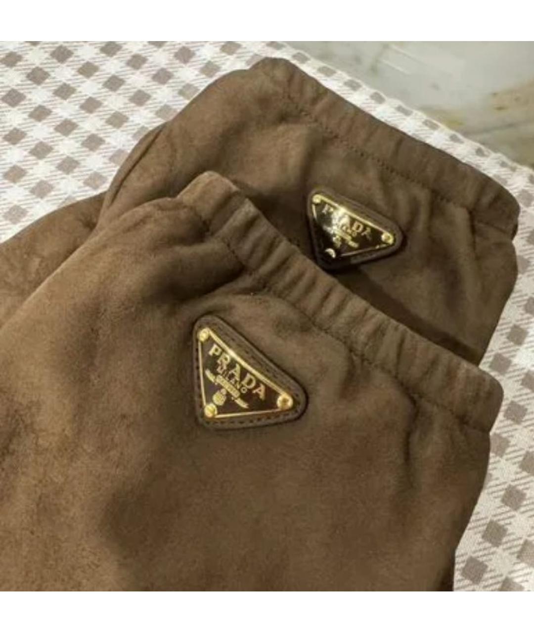 PRADA Коричневые кожаные перчатки, фото 4
