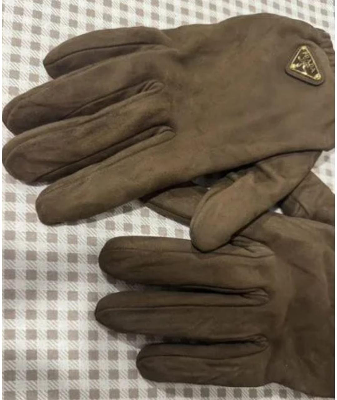 PRADA Коричневые кожаные перчатки, фото 5