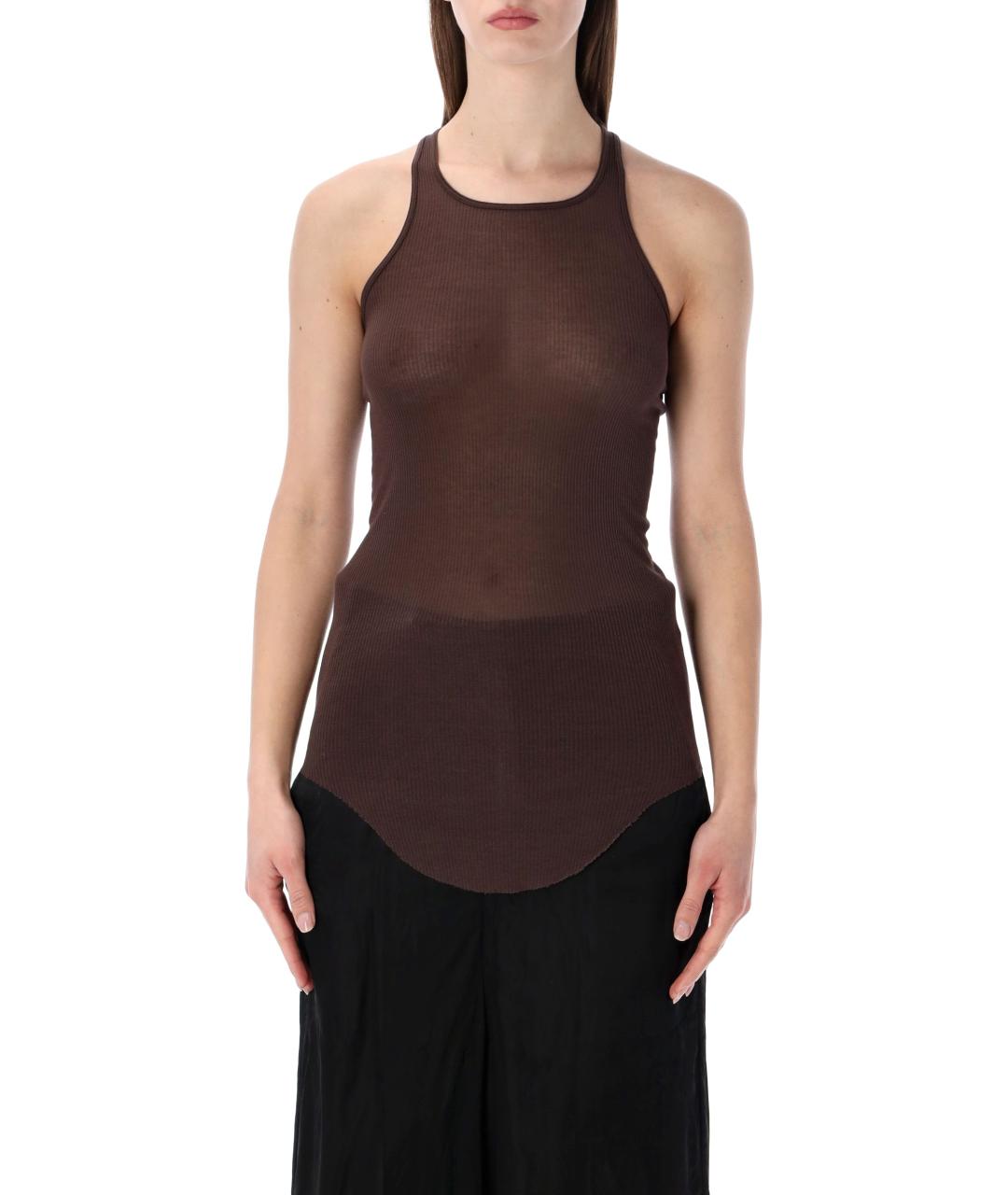 RICK OWENS Коричневая вискозная майка, фото 1