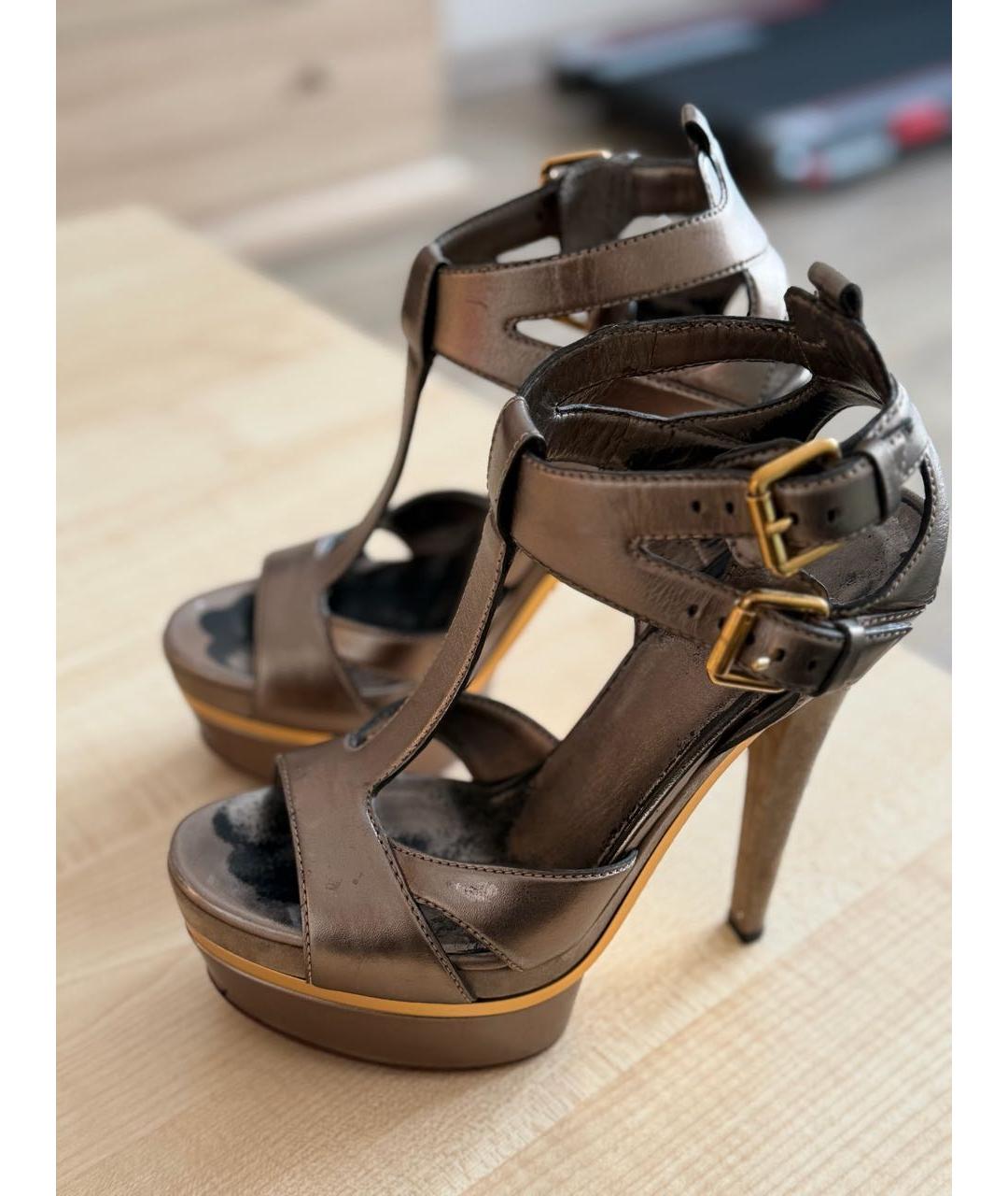 GUCCI Бежевые кожаные босоножки, фото 8