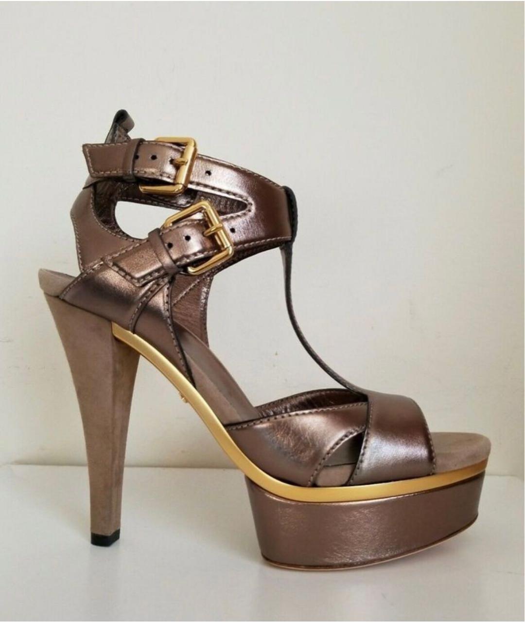 GUCCI Бежевые кожаные босоножки, фото 6