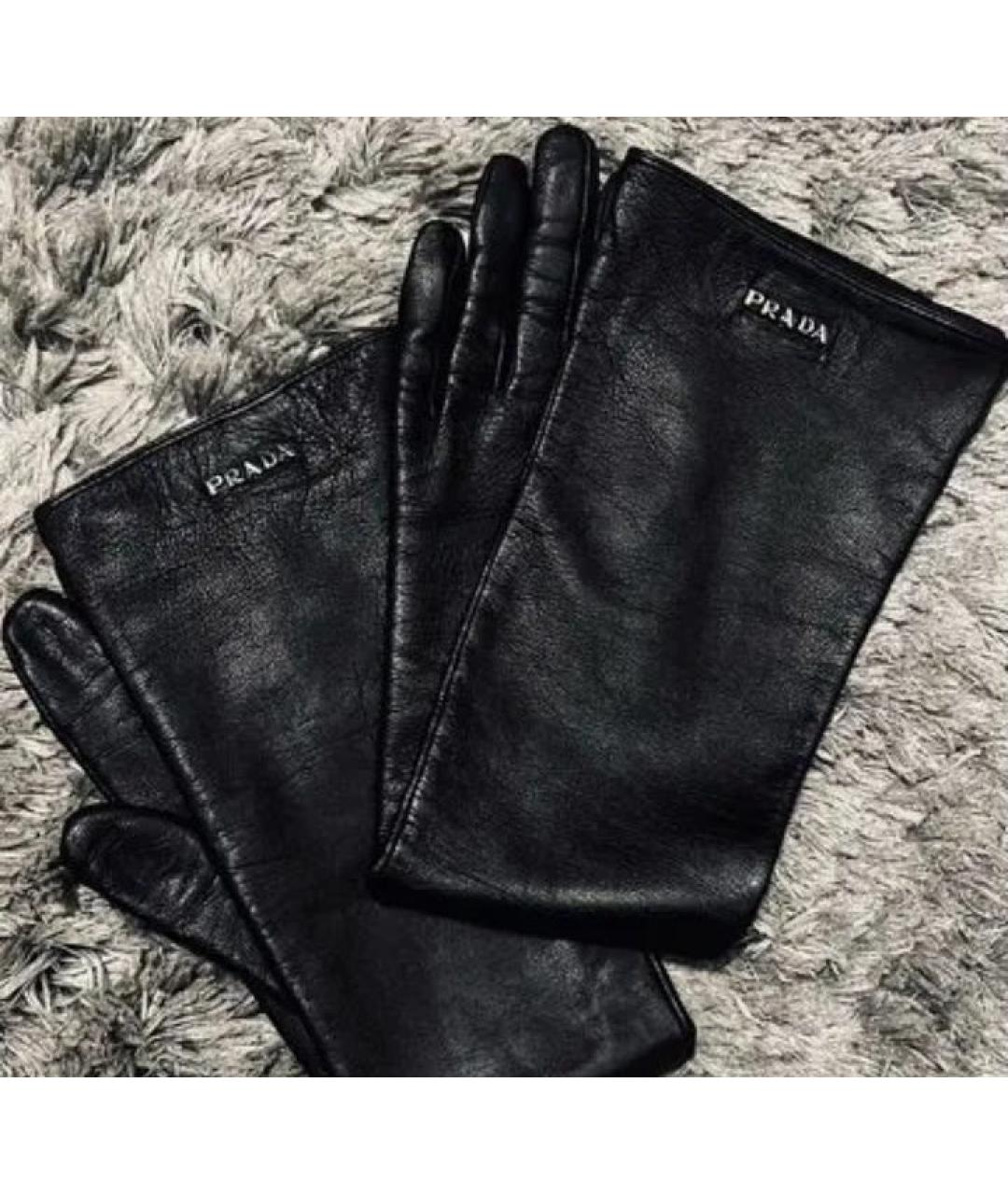PRADA Черные кожаные перчатки, фото 5