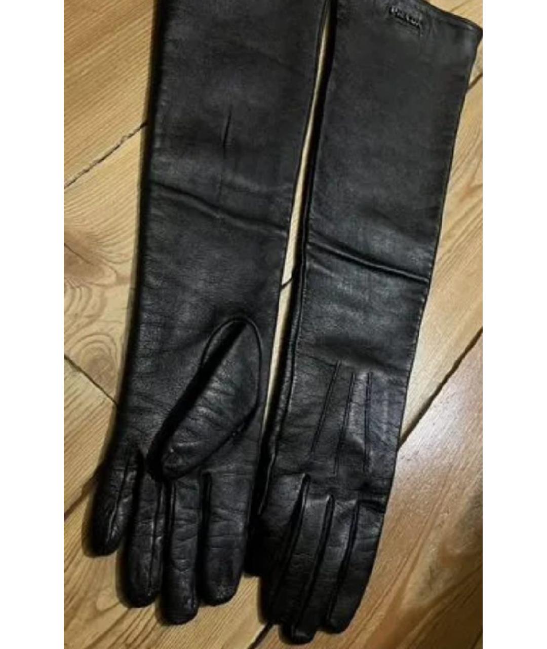 PRADA Черные кожаные перчатки, фото 7