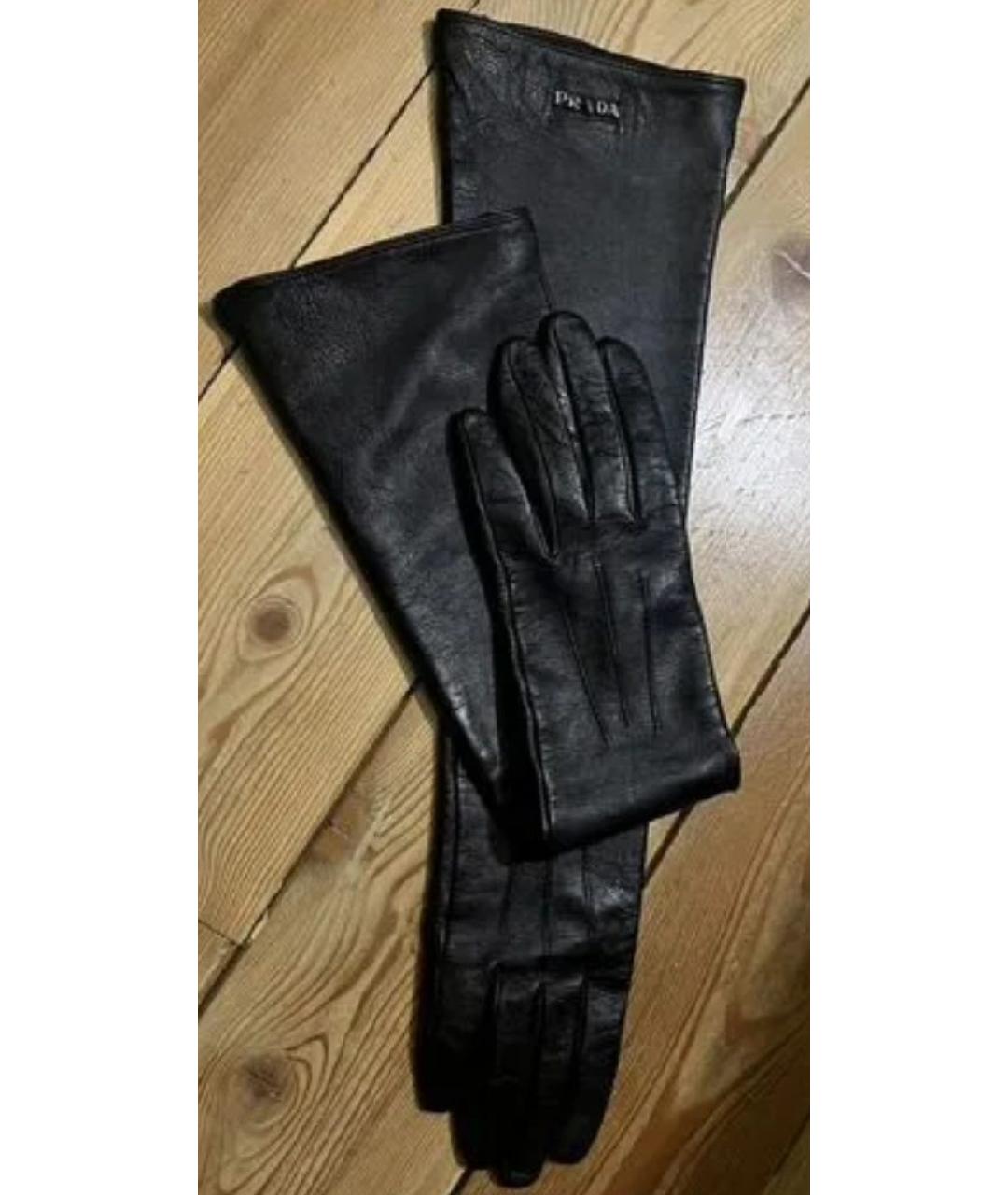 PRADA Черные кожаные перчатки, фото 8